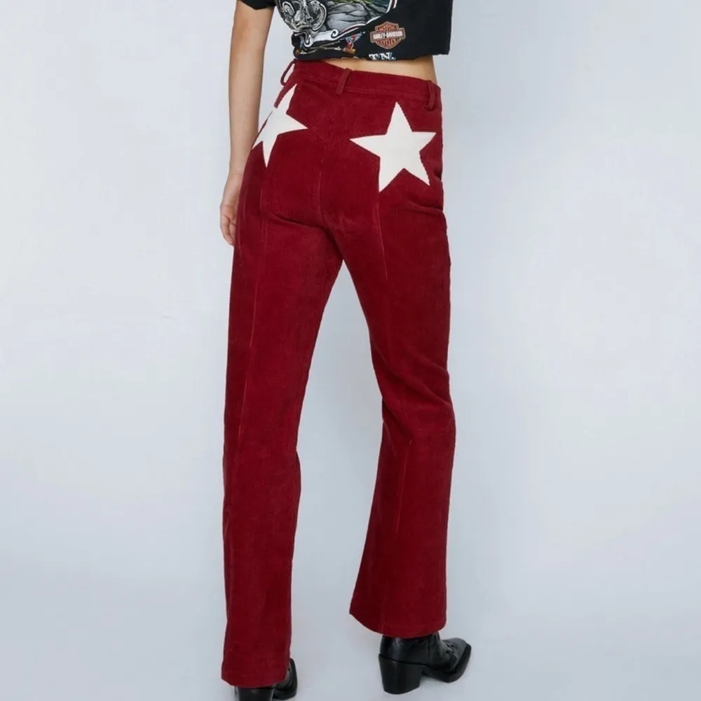 Nasty Gal Corduroy High Waisted Flared Star Bum Pants in Mullberry, Size 8​​​​​​ - Image 2