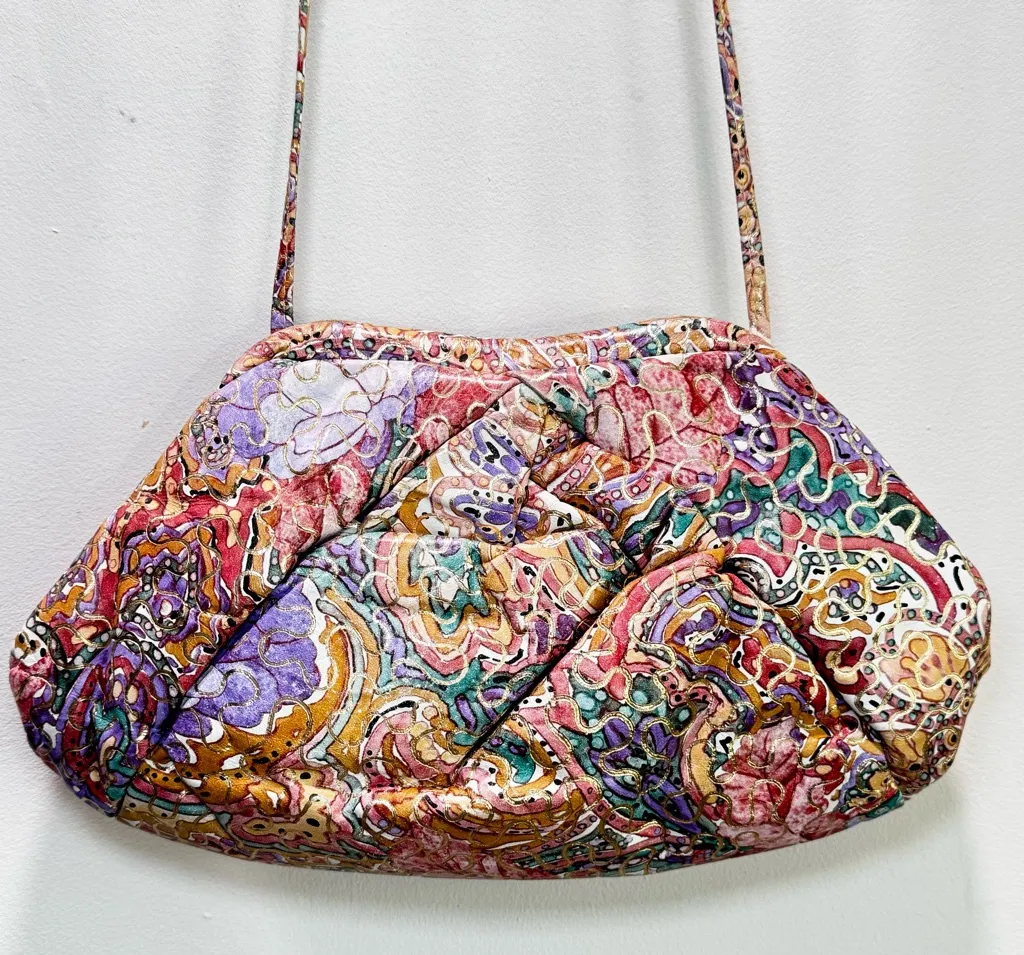 Vintage 1980s Quilted Painted Leather Paint Splash Purse Handbag Multicolor - Image 1