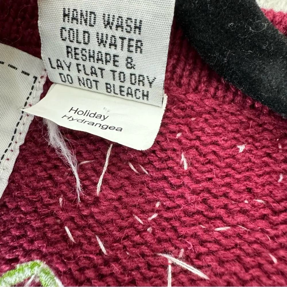 Storybook Knits Holiday Hydrangea Zip Cardigan Small Red - Image 7