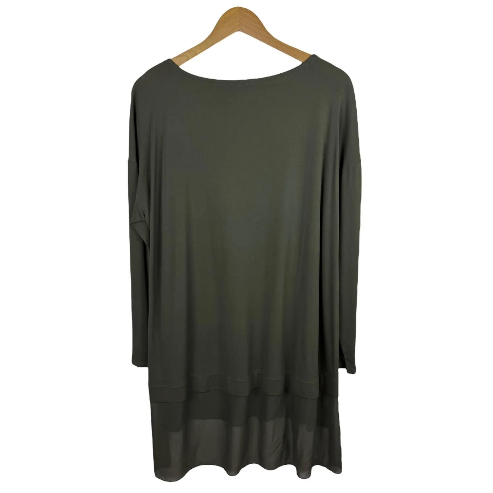 Eileen Fisher Womens 100% Silk Layered Tunic Top Medium‎ Olive Green Long Sleeve - Image 6