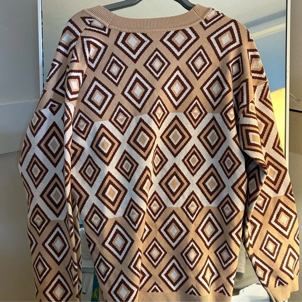 NEW ABBOTT ELEMENTARY Mens Super Soft Long Sleeve Diamond Cardigan M $69 Brown Size L - Image 3