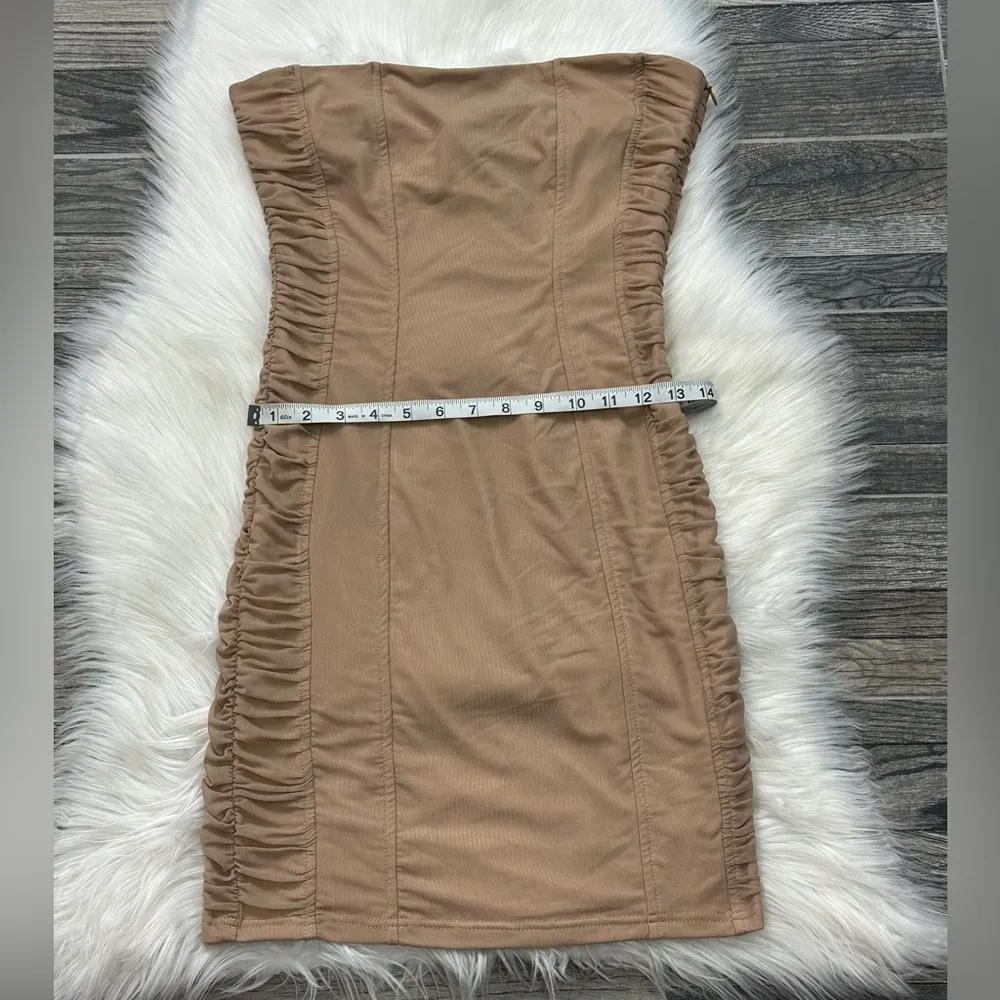 Princess Polly Tan Strapless Ruched Side Mini Dress - Image 5