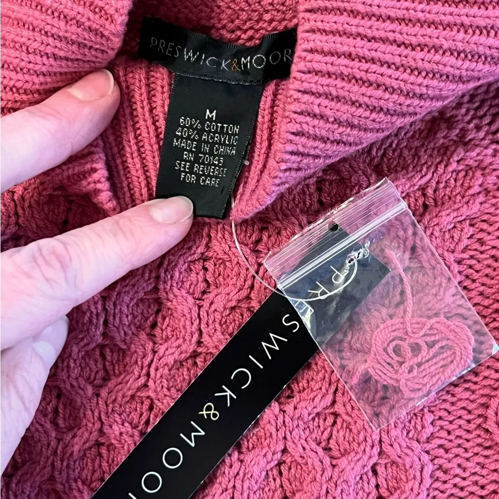Preswick & Moore Womens Barbiecore Pullover Cable Knit Sweater Rose Pink Size M - Image 3