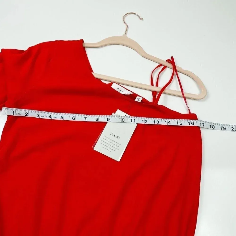 A.L.C. POPPY Red SHARA One Shoulder Blouson‎ Sleeve Knit Midi Skirt Dress Small - Image 5