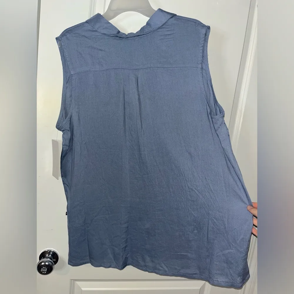 Marika NWT Sleeveless Linen ButtonUp Collar Tunic Shirt Pocket Preppy Blouse XXL Blue Size undefined - Image 2