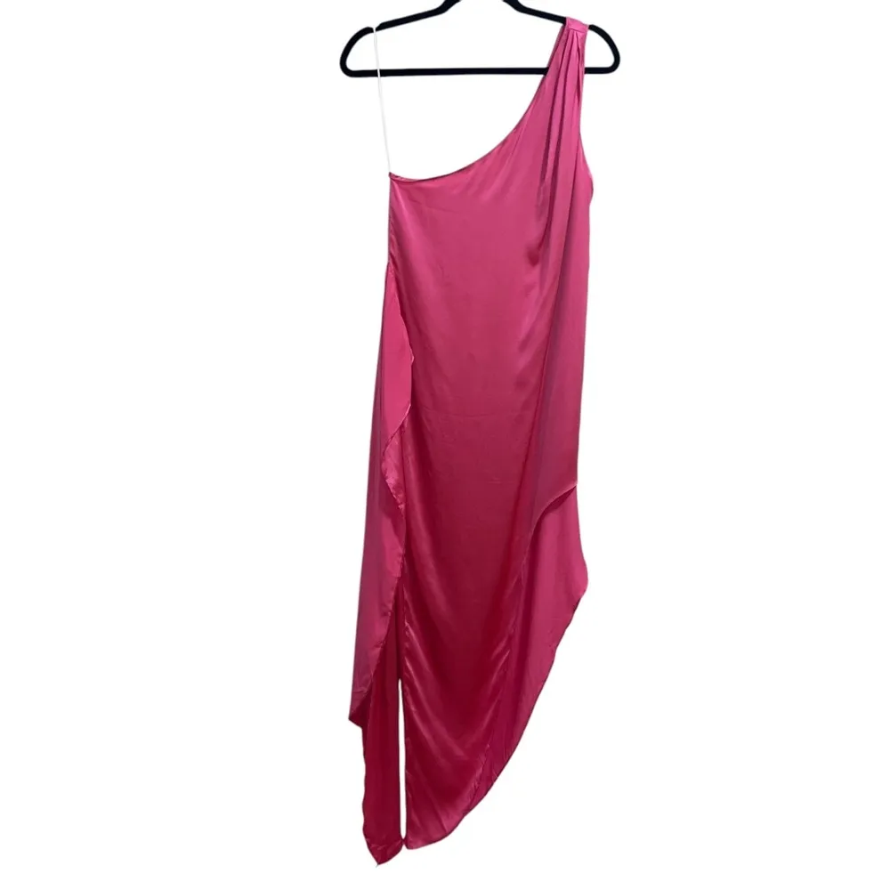 Palmira 100% Silk One Shoulder Wrap Maxi Dress In Pink Ribbon - Image 5