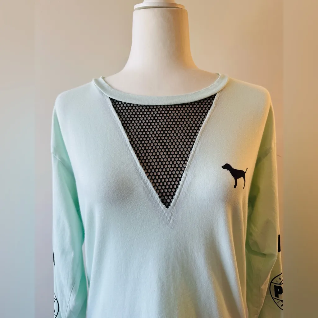 PINK Victoria's Secret Campus Long Sleeve Mesh V Neck Shirt Mint Size XS - Image 4