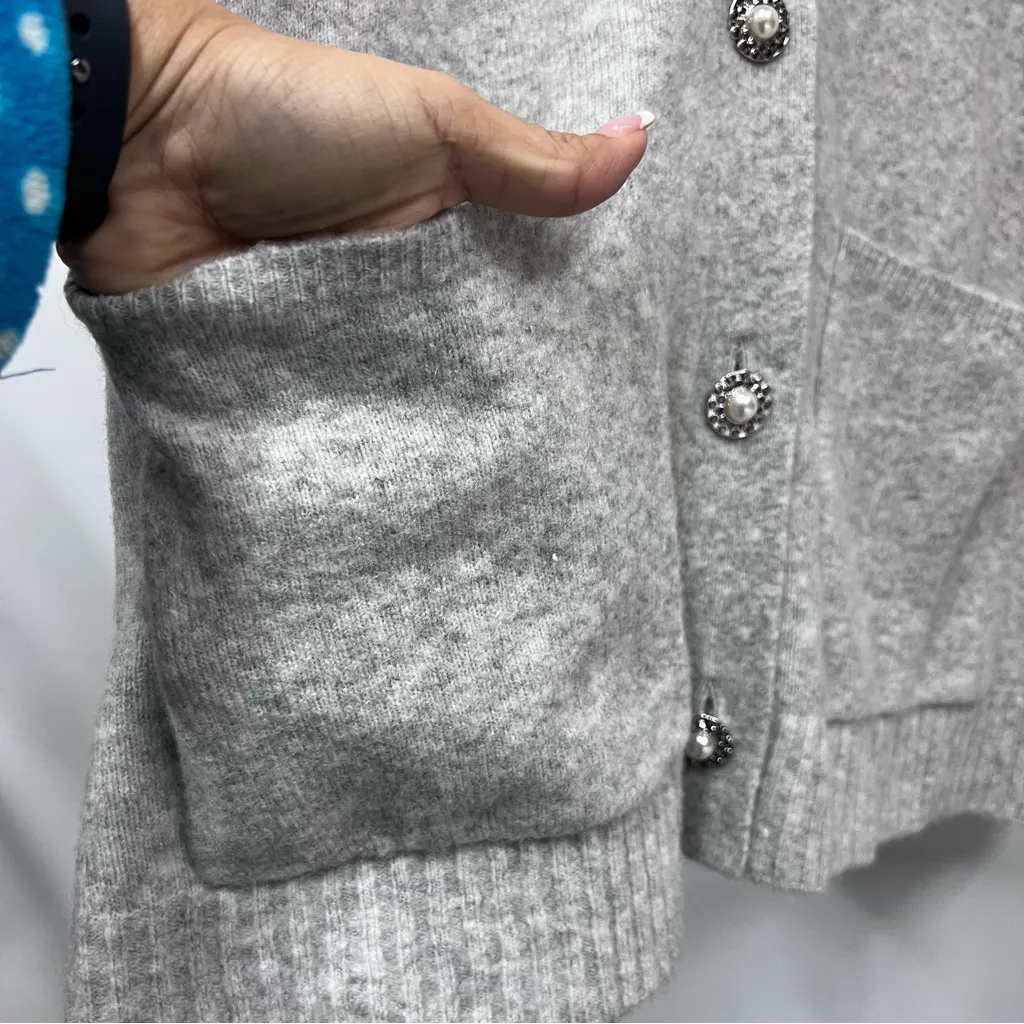 Talbots Plus 1x Light Gray Cardigan Sweater wool alpaca button up pearl buttons - Image 12
