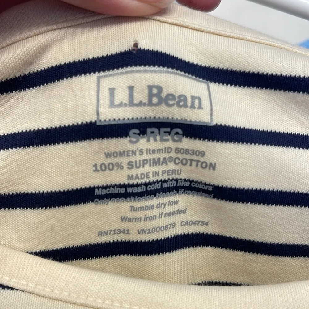 L.L.Bean Tan Navy Stripe Long Sleeve Crewneck Pullover Shirt Small EUC #1322-AZ - Image 8
