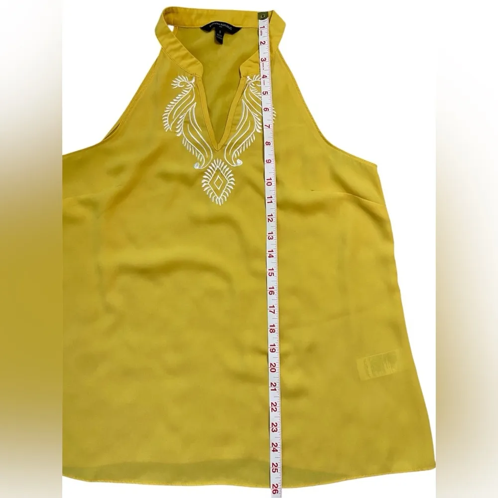 Banana Republic Yellow and White Embroidered Sleeveless Halter Neck Blouse - Image 5