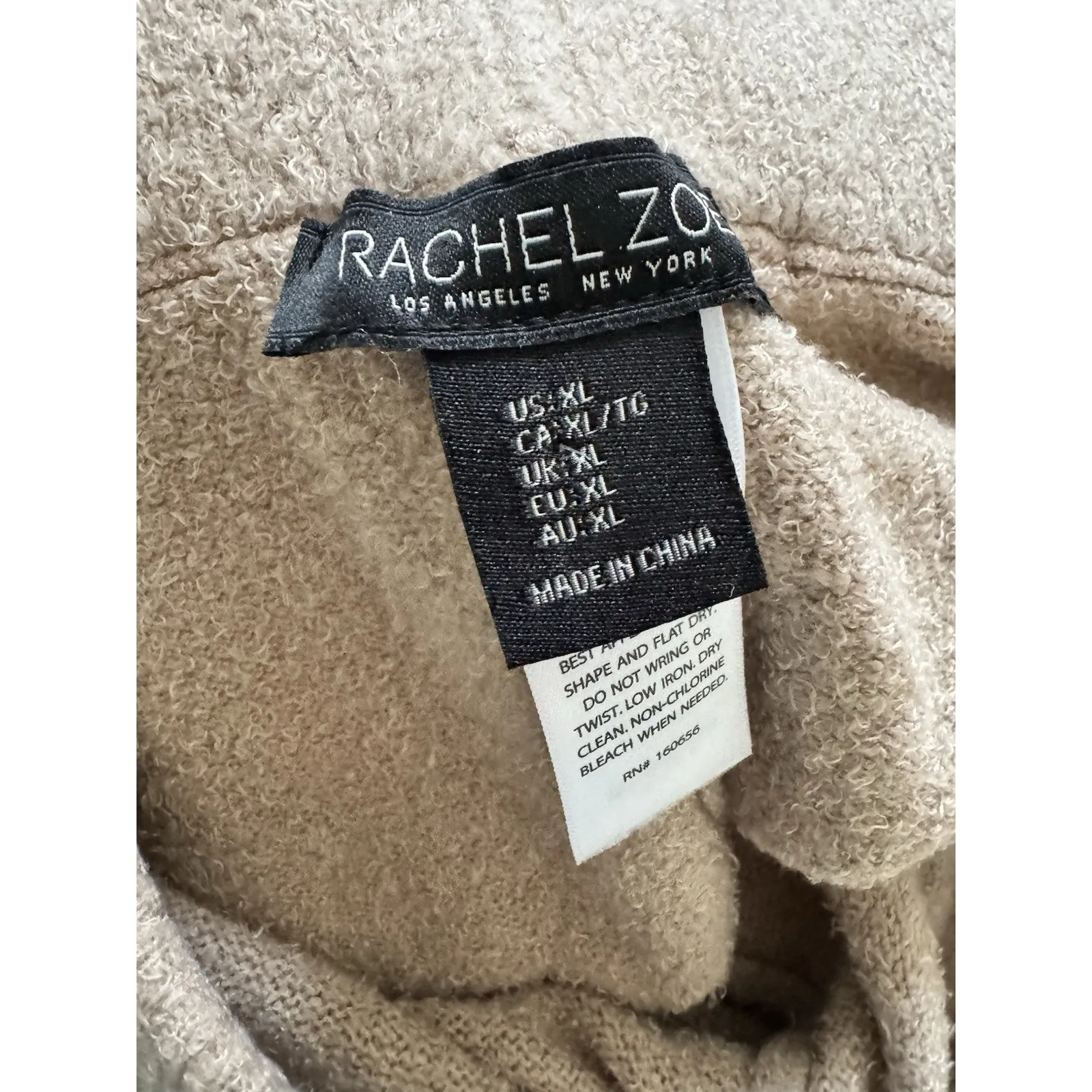 Rachel Zoe Lounge Pants Wide Leg High Rise Fuzzy Knit Tan Pull On Womens Sz XL - Image 5