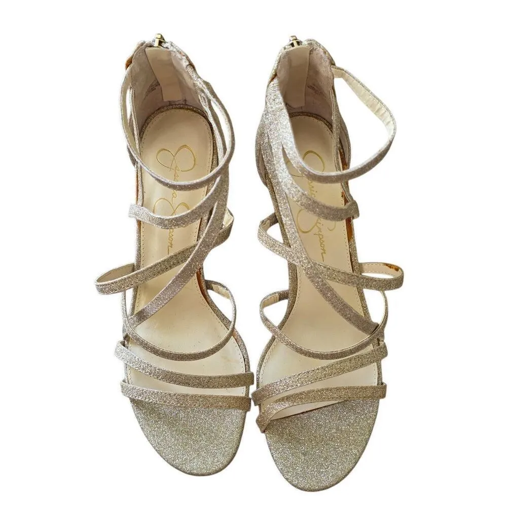 Jessica Simpson Stassey Sandal Size 8.5 Gold Glitter Open Toe Block Heel - Image 4