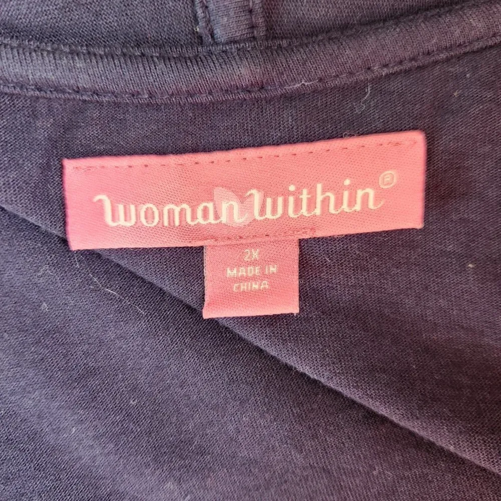 Woman Within Long Sleeve Open Faced Cardigan Size 2X Navy White Tye-Dye Bottom - Image 9