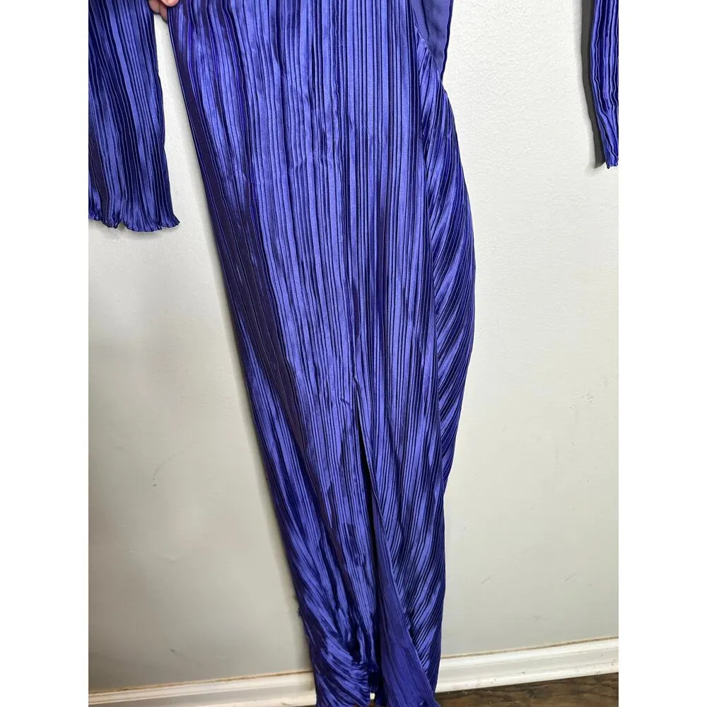 AIIFOS Phillipa Purple Satin Midsection Cutouts Pleated Front Slit Dress Gown 6 - Image 10