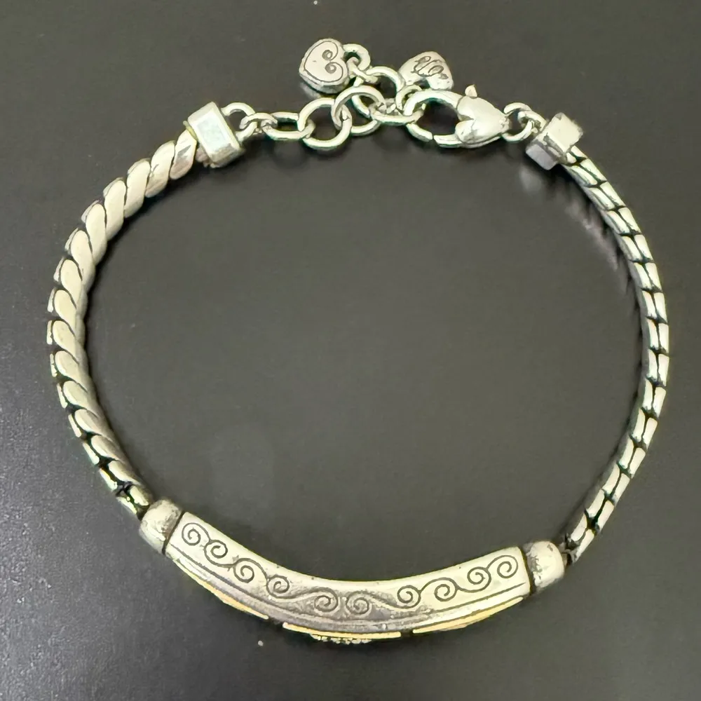 Retired BRIGHTON Triple Heart Silverplated With Gold Heart ID 8” Bracelet 29g. - Image 3