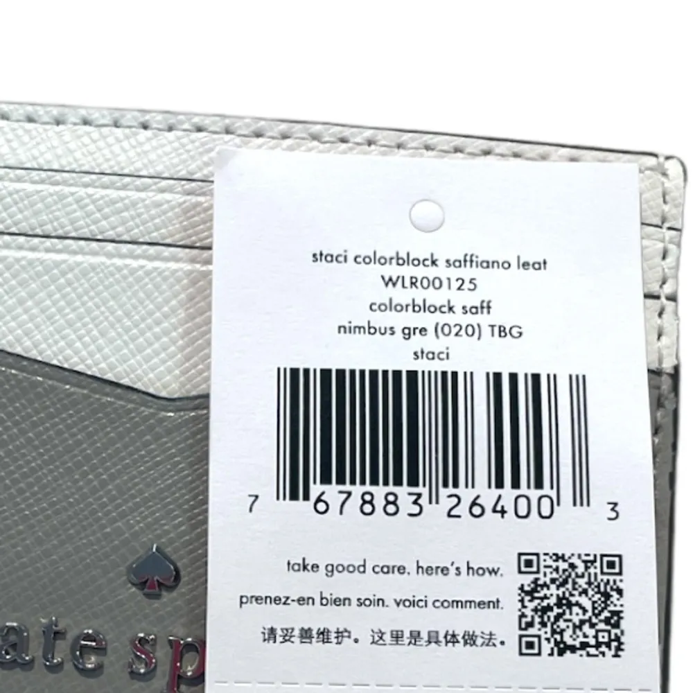 Kate Spade Staci Colorblock Saffiano Leather Card Case Wallet Gray White - Image 5