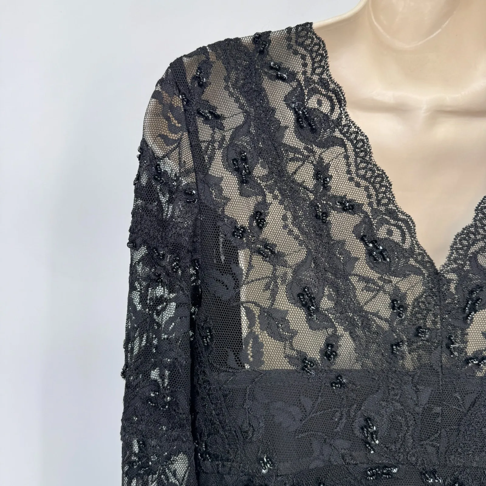 Vintage Marina Dress Womens 8 Black Lace Sequin Whimsigoth Modest Formal - Image 11