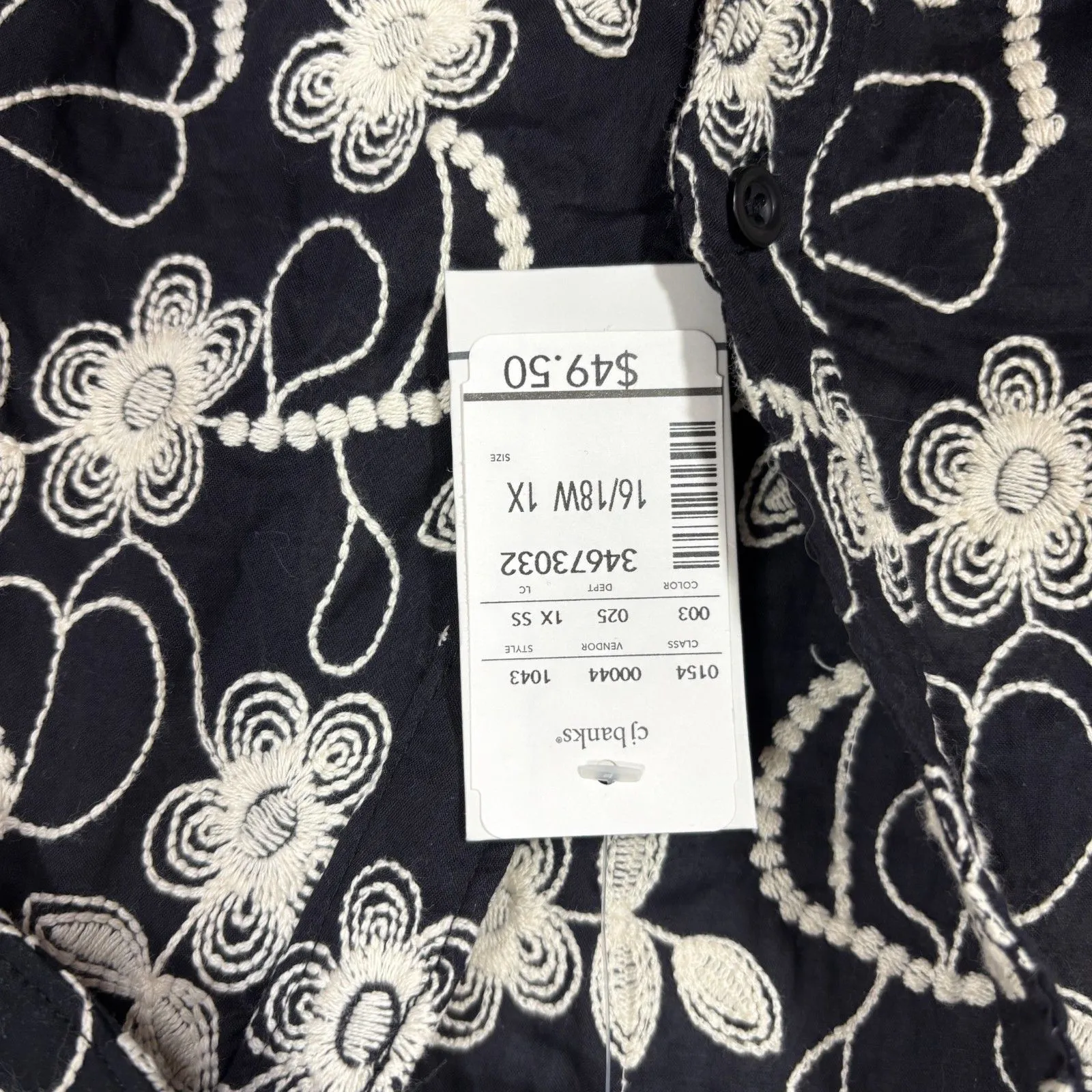 CJ Banks Button Down Top Women Plus 1X Black Floral Embroidered NWT Holiday Gift - Image 5