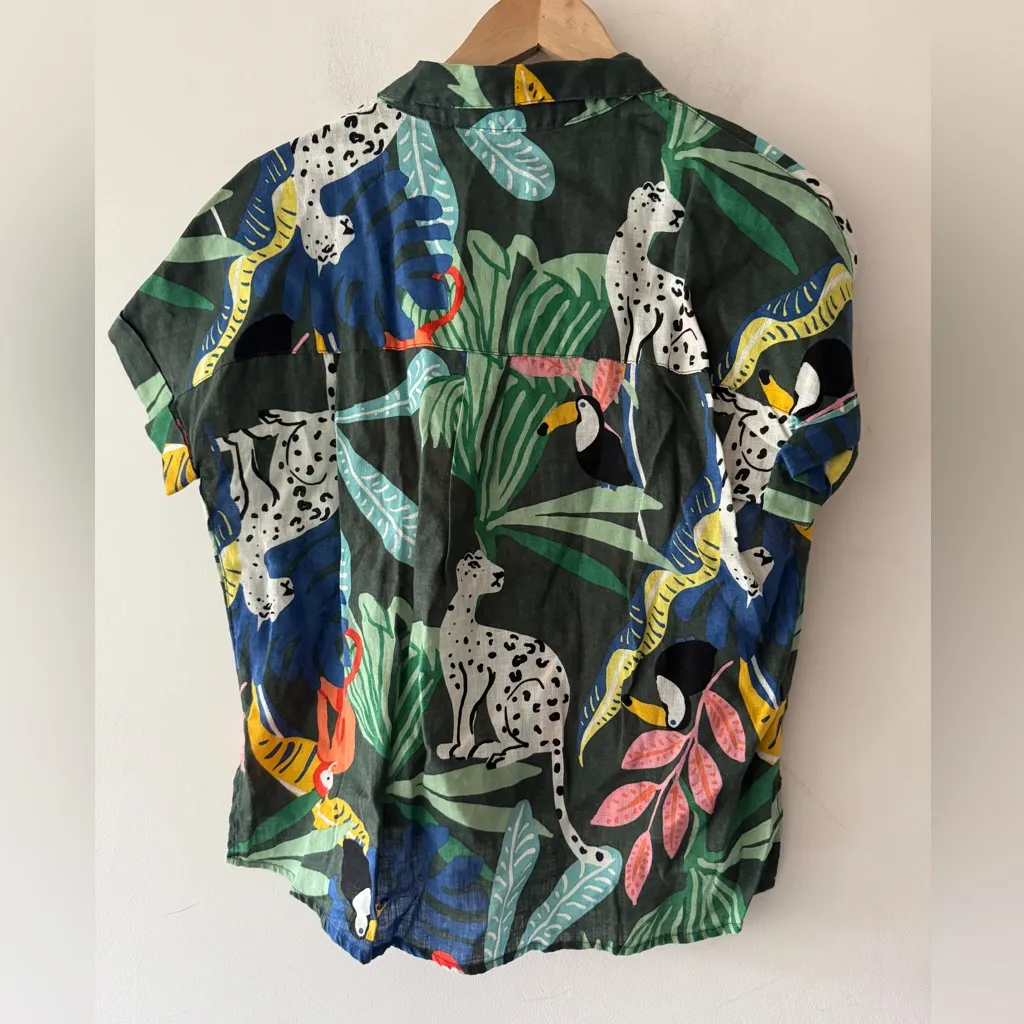 Christian Siriano 100% Linen Jungle Safari Animal Print Button Down Short Sleeve Size XS - Image 3