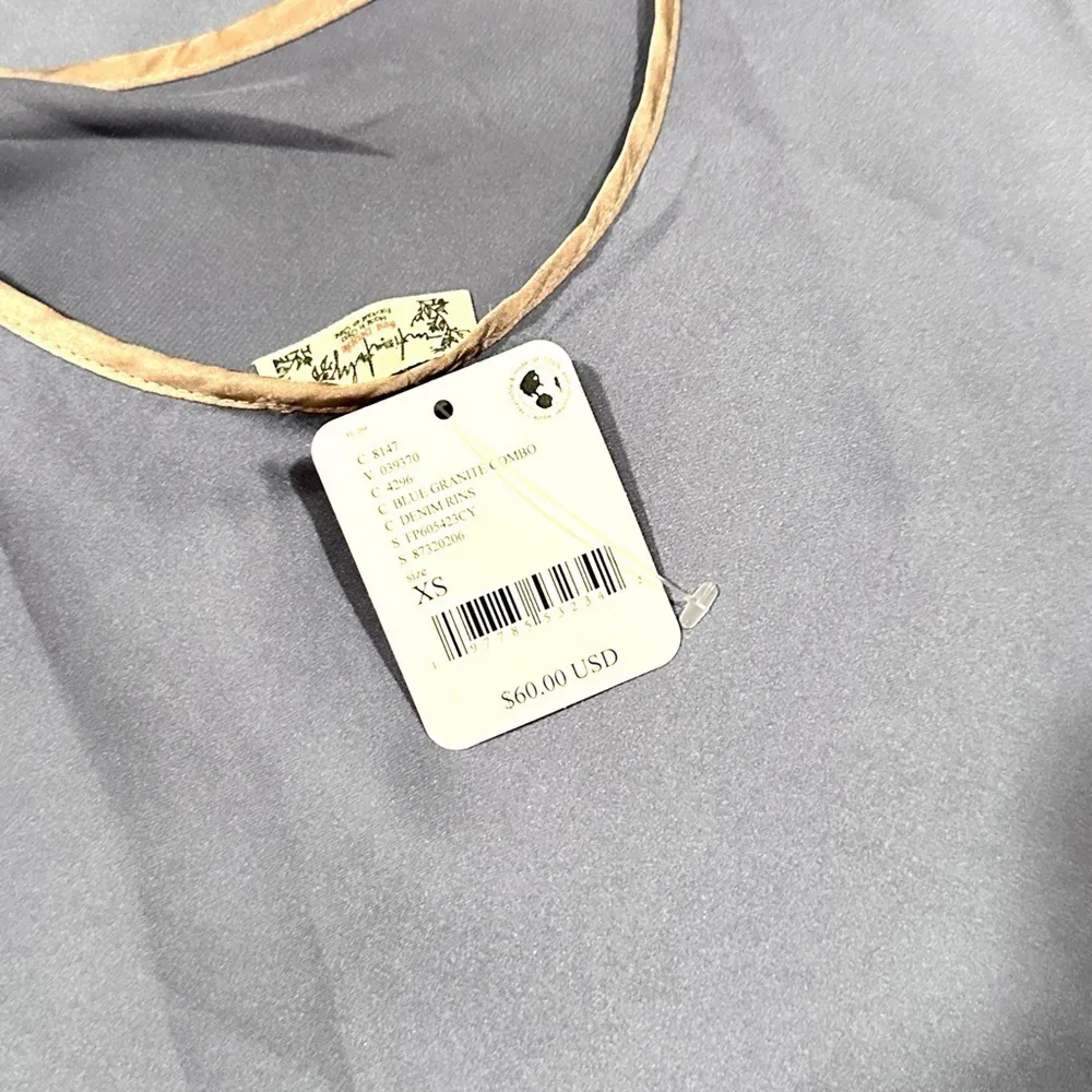 #55 NWT Free People Just What You Need Satin Chemise in Blue Granite Combo - Image 6