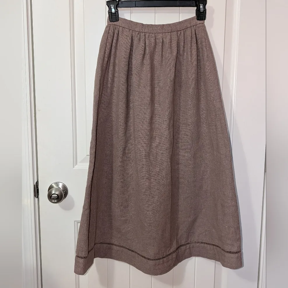 Vintage Ellen Tracy Cotton Eyelet A-Line Skirt W5/6 Tan - Image 2