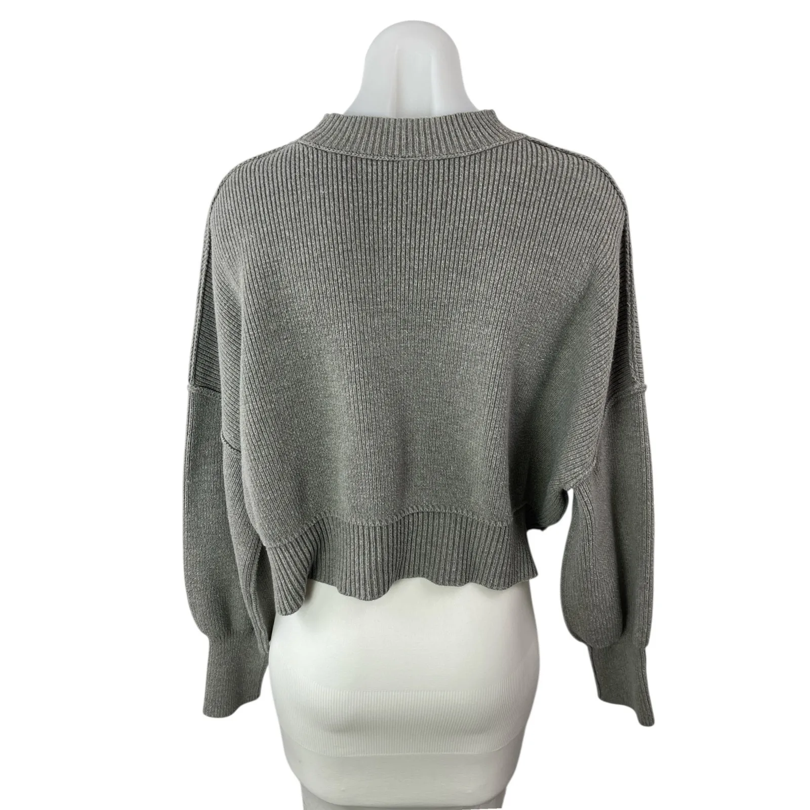 Free People Women's Gray Ribbed Knit Dolman Long Sleeve Crop Sweater Top Size S - Image 2