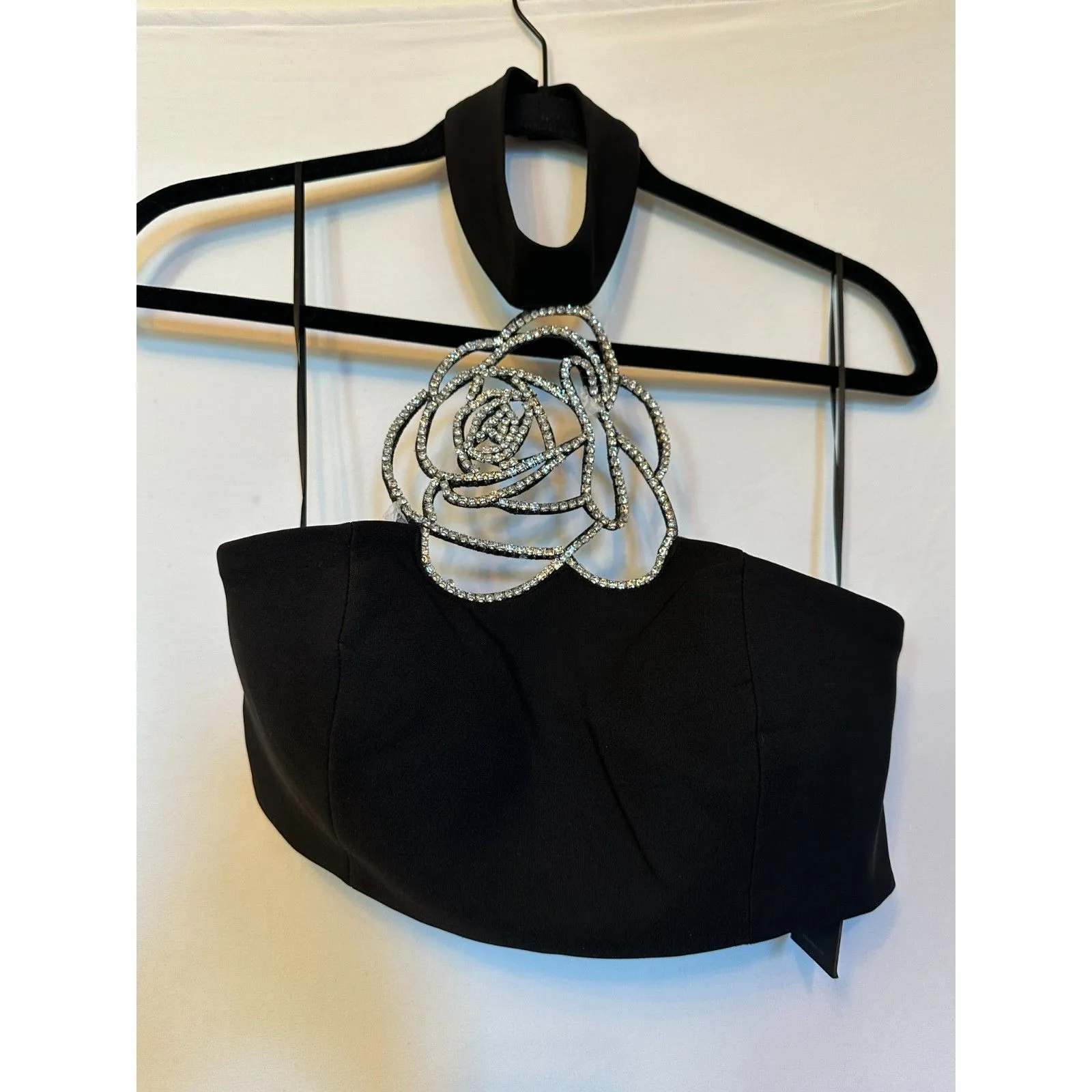 FASHIONOVA NOVALUXE Adeline Embellished Rose Top Black Size XS NWT - Image 4