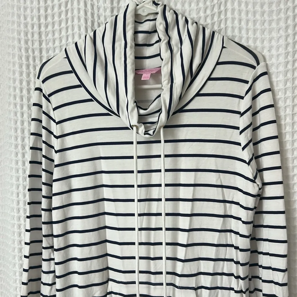 Lilly Pulitzer Hillary Popover Dress Navy Blue and White Stripes UPF 50+ Small - Image 6