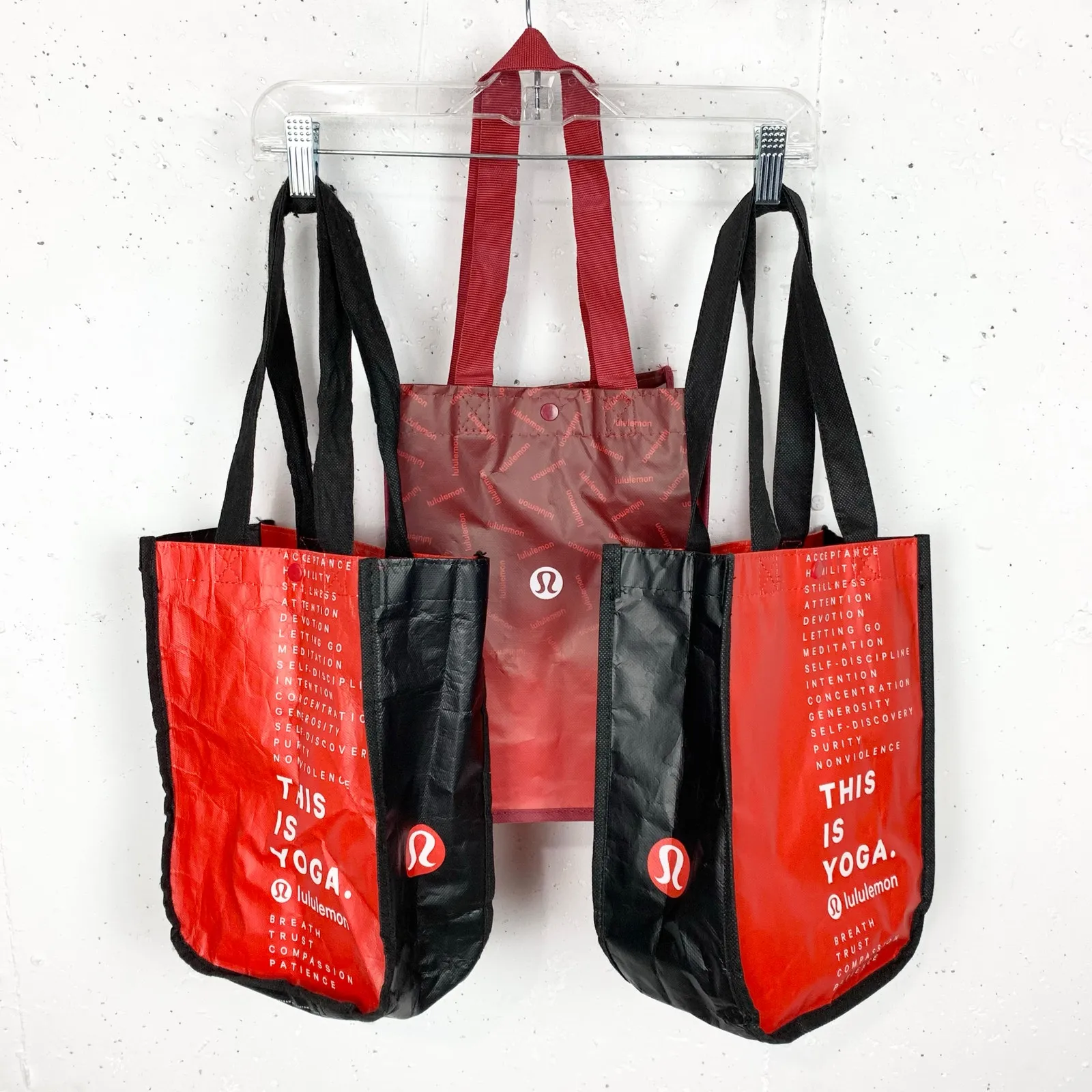 Lululemon Signature Logo Tote Bags Set of Three Red Black Double Handle Small - Image 5