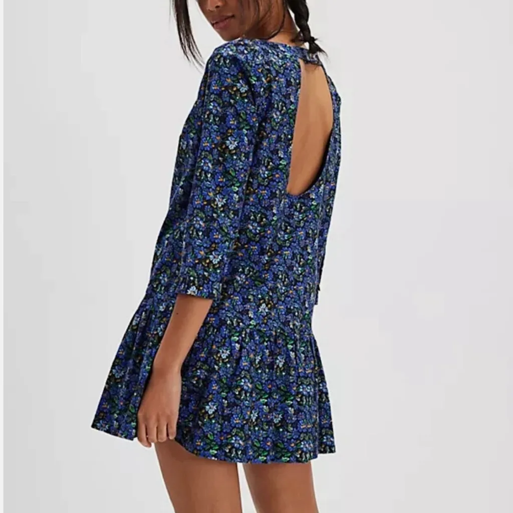 Free People The Avenue Mini Coquette Dress Floral Ruffle Cutout Scoop Neck S - Image 3