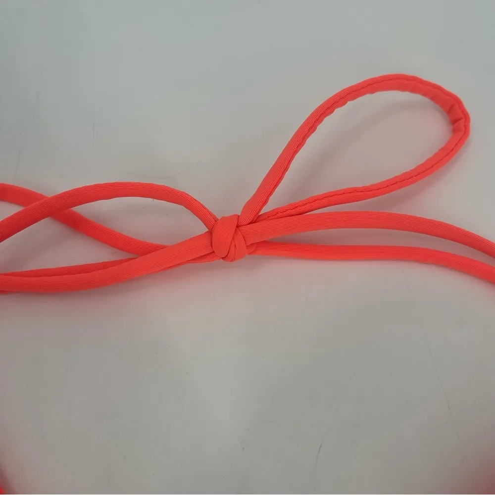 GOOD AMERICAN Bikini Top Medium Tiny Ties String Triangle Neon Coral Teeny NWT - Image 12