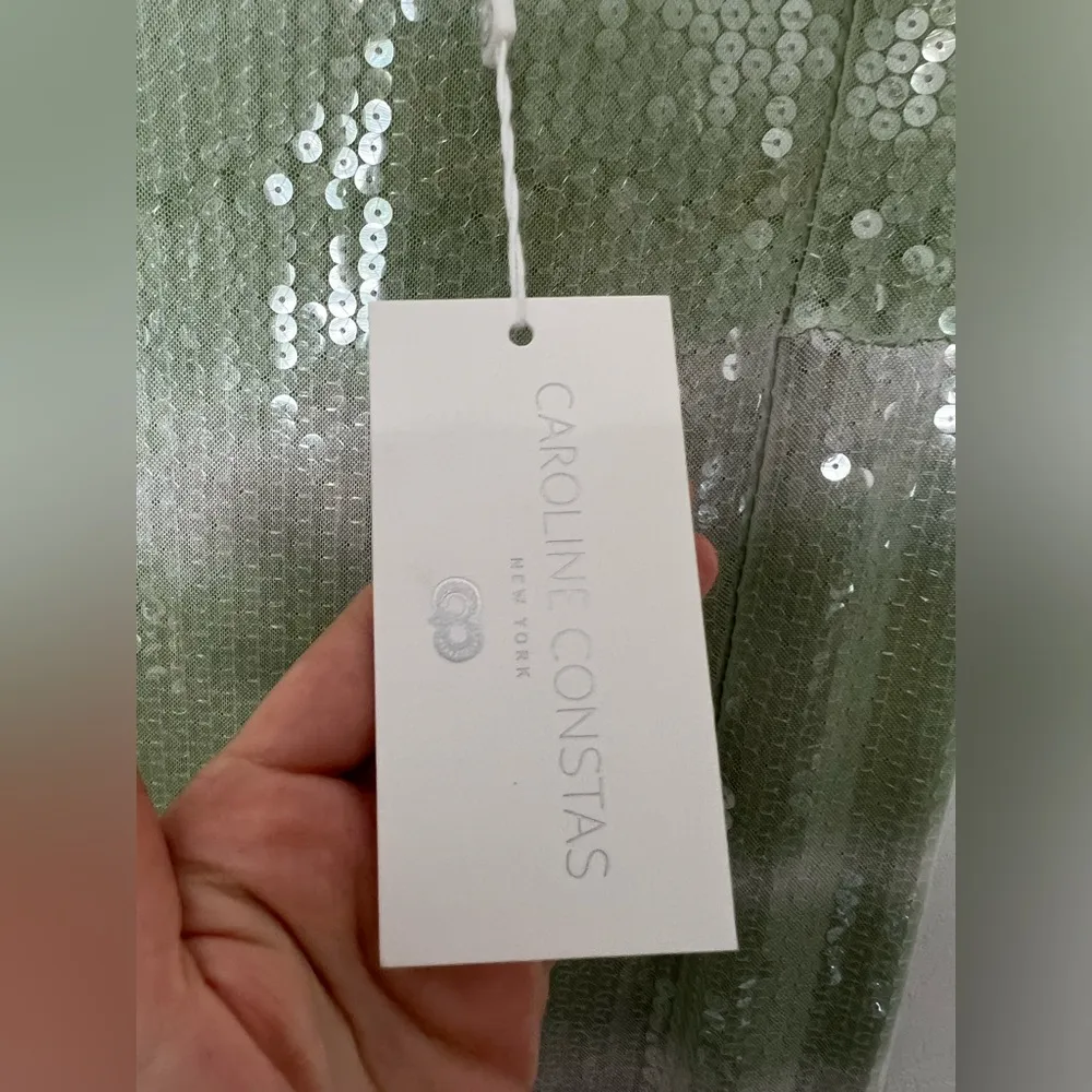 NEW Caroline Constas Green White Sequin Midi Dress Size M - Image 5