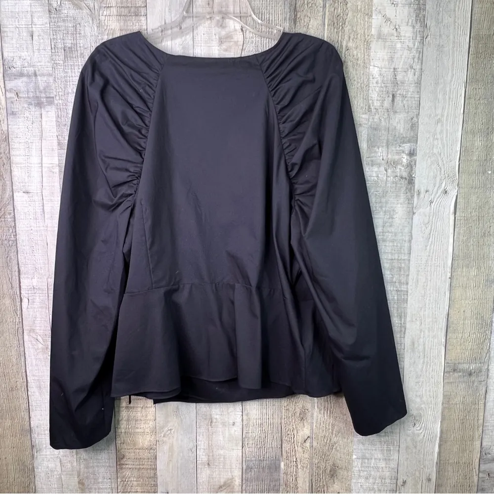 INC International Concepts XXL Long Sleeve Surplice Peplum Wrap Tie Blou… Black - Image 2