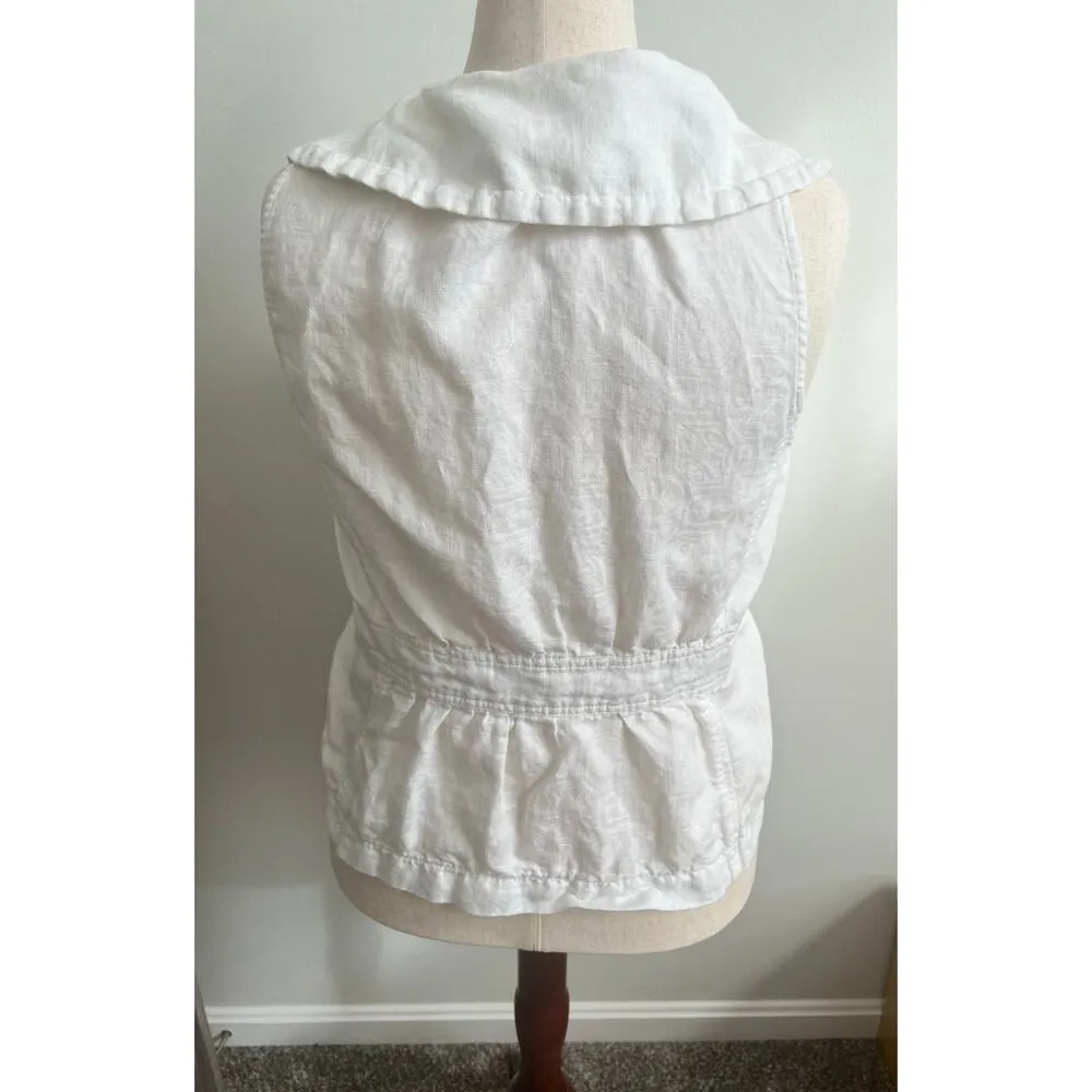 Coldwater Creek  White Linen Sleeveless Button Up Top Size 14 - Image 5