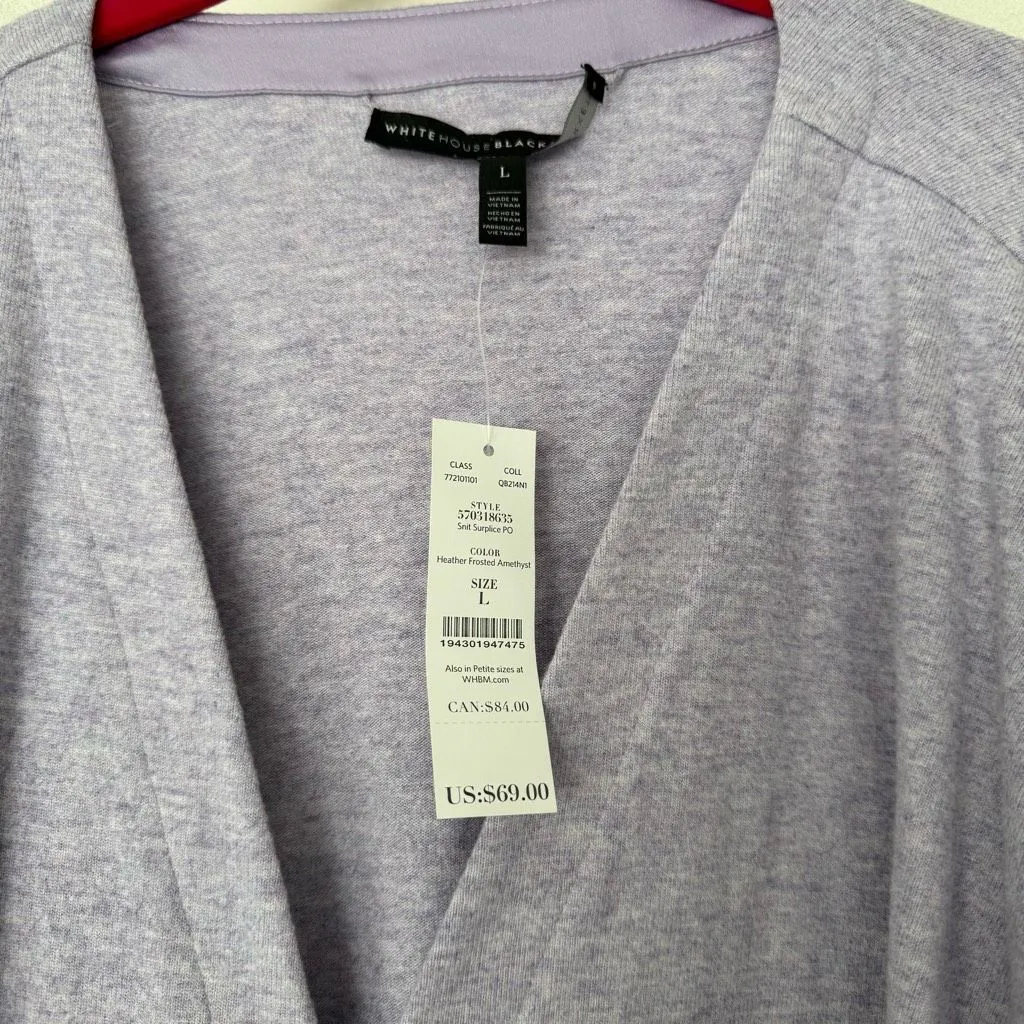 White House Black Market Women’s Large Split Surplice Purple Top New - Image 2