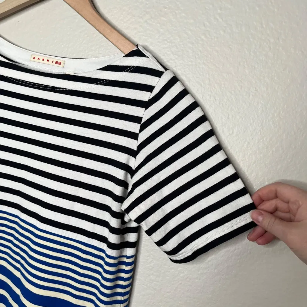 Uniqlo X Marni Womens Blue Black Striped Midi T-Shirt Border Dress Medium - Image 6