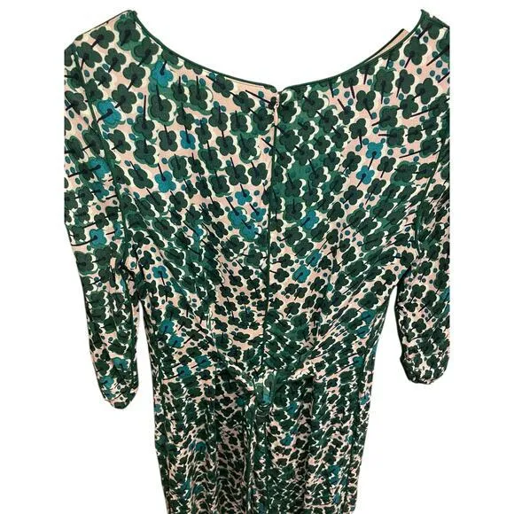 Boden Floral Kelly Green & Pink Four‎ Leaf Clover Sheath Belted Tie Dress US 6R Size 6 - Image 11