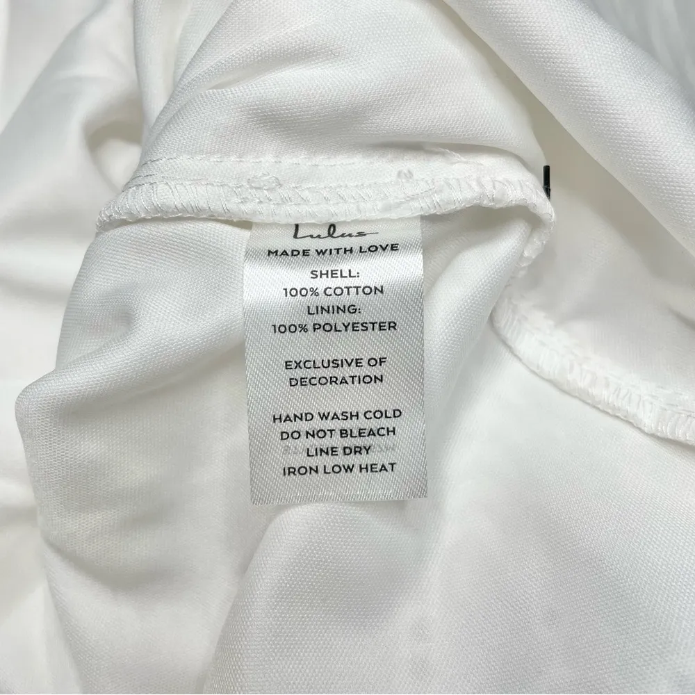 Lulus Always Ravishing White Cotton Eyelet Fringe Tulip Midi Dress Medium NWT - Image 7