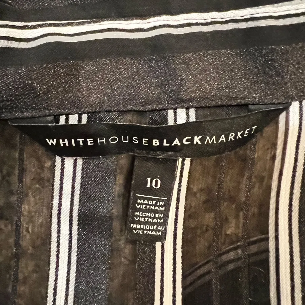White House Black Market Black Sheer Shadow Stripe Button Down Shirt size 10 EUC - Image 8