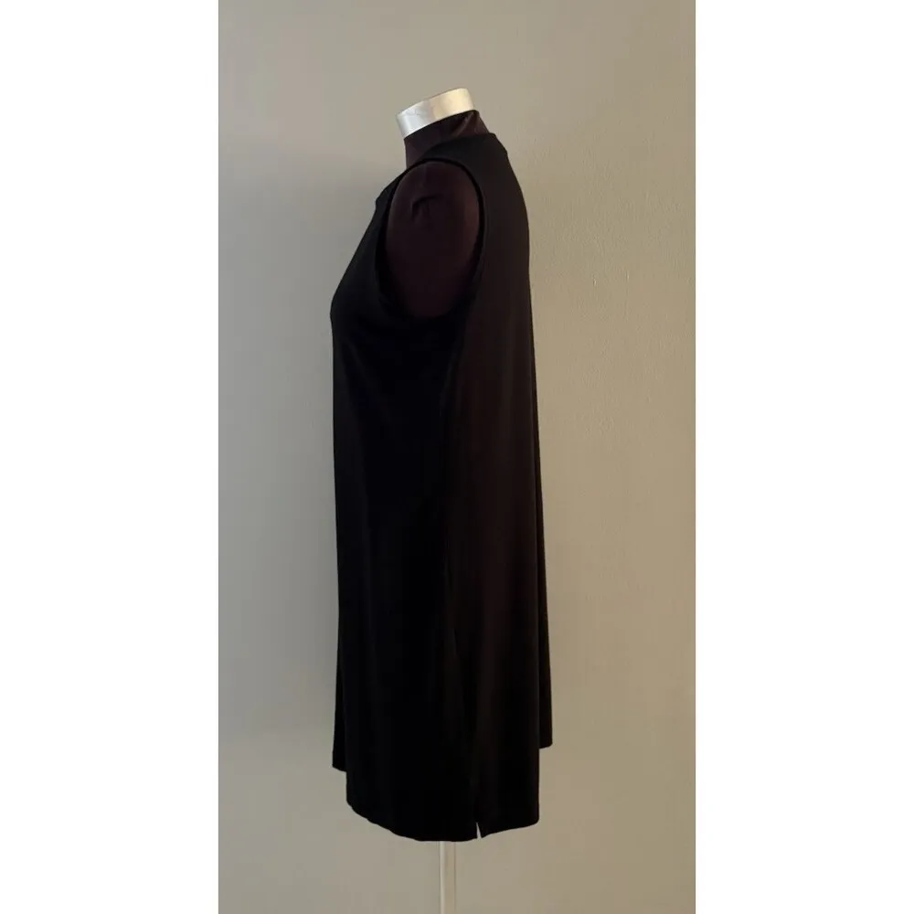 Eileen Fisher Tank Dress Size M Black Viscose Jersey Stretch Knee Length Capsule - Image 3