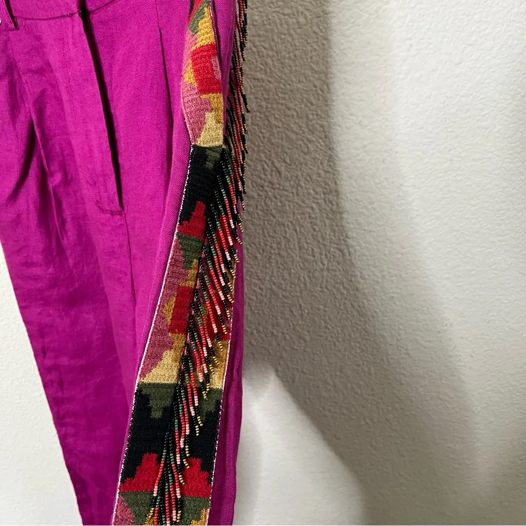 Farm Rio Anthropologie Pink Carrot Pants Beaded Linen m Womens Size S - Image 7
