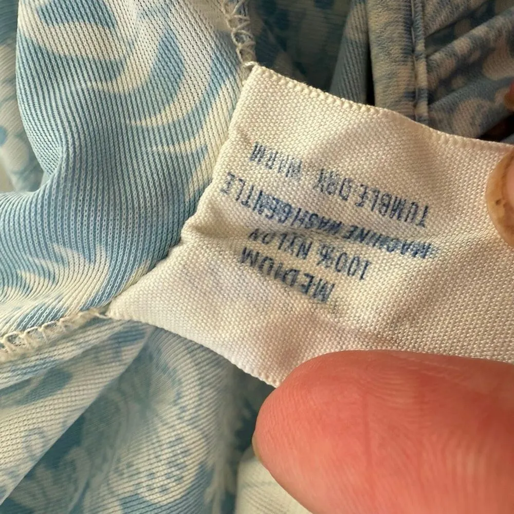 Vintage 70s Mistee Blue White Print Nylon Nightgown Maxi Dress USA M Size M - Image 11