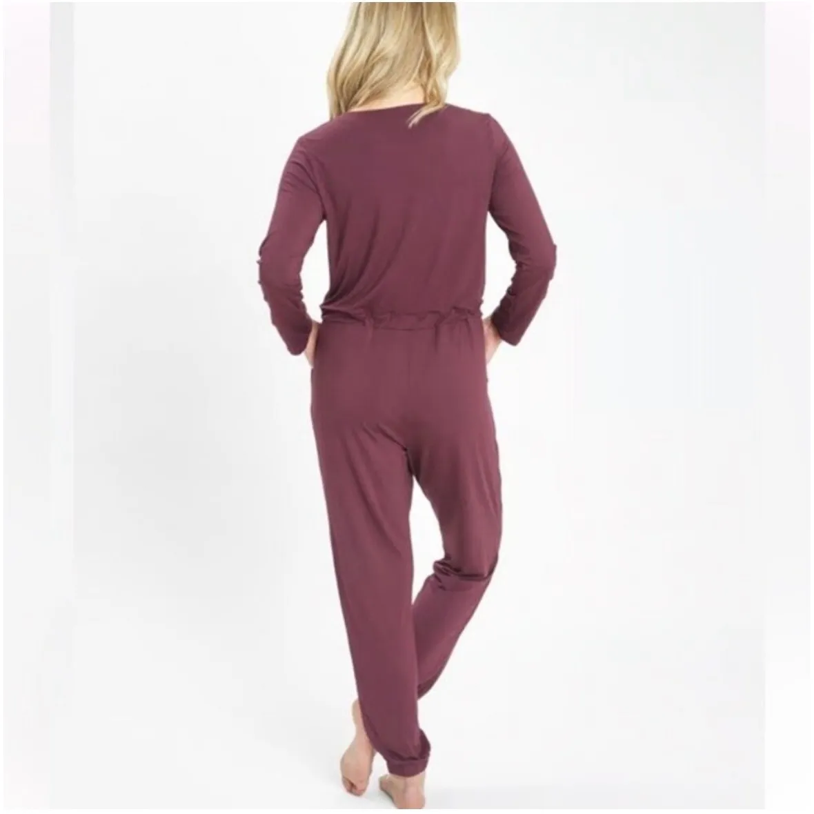 Lively Jumpsuit Pajamas Sleepwear Burgundy Long Sleeve Drawstring Pockets L Purple Size L - Image 3