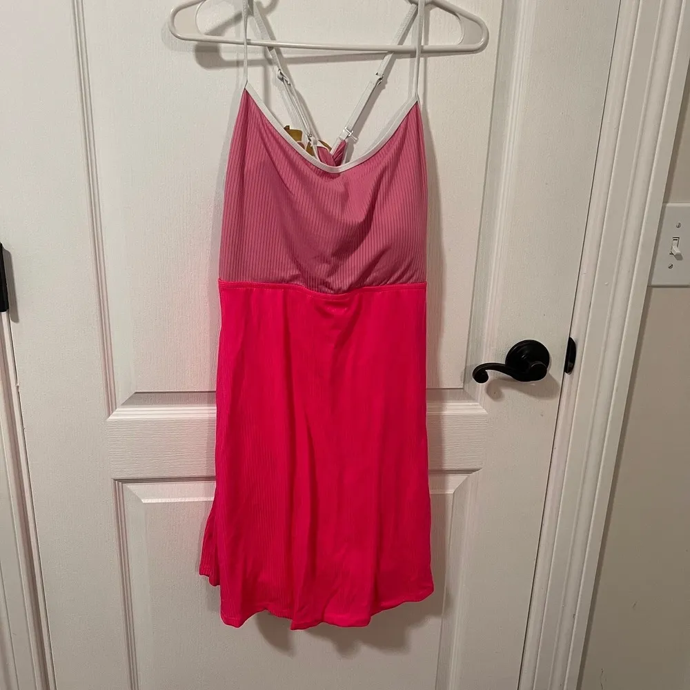 Womens Ribbed One Piece Swimsuits Swim Dress Tummy Control Adjustable Straps 2XL Pink Size undefined - Image 5