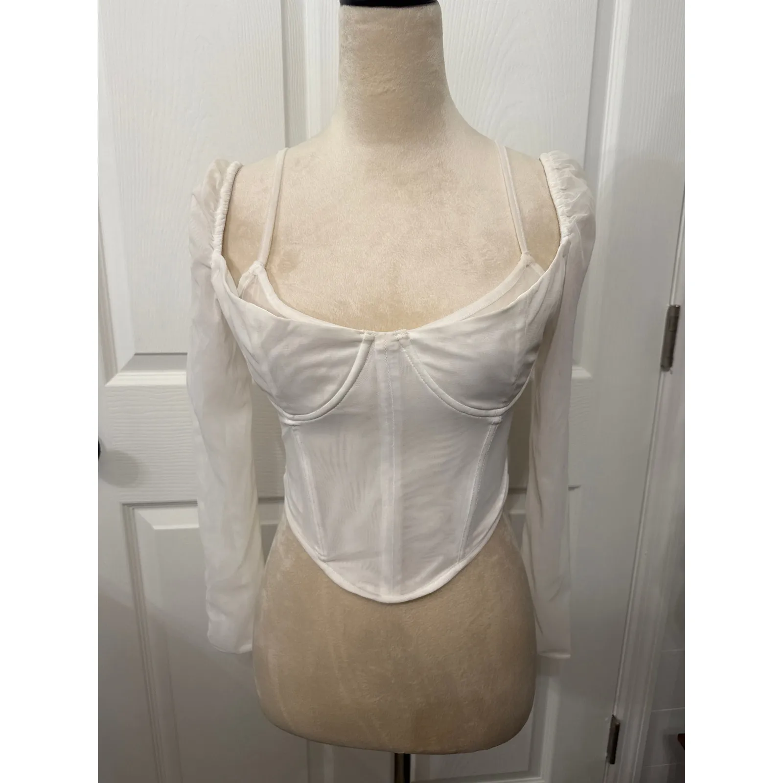 White Fox Must Be Magic White Long Sleeve Bustier Corset Top, M - Image 2