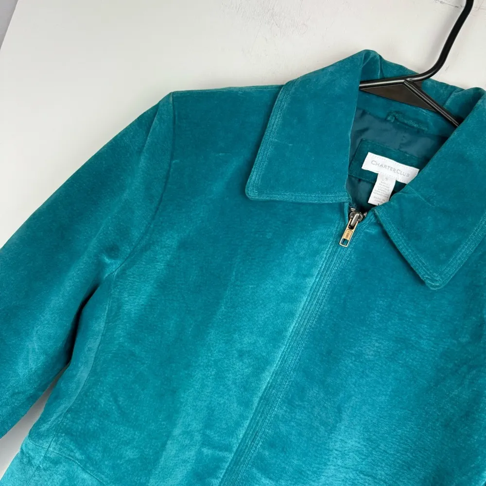 Charter Club Teal Turquoise Blue Leather Jacket Sz Small - Image 7