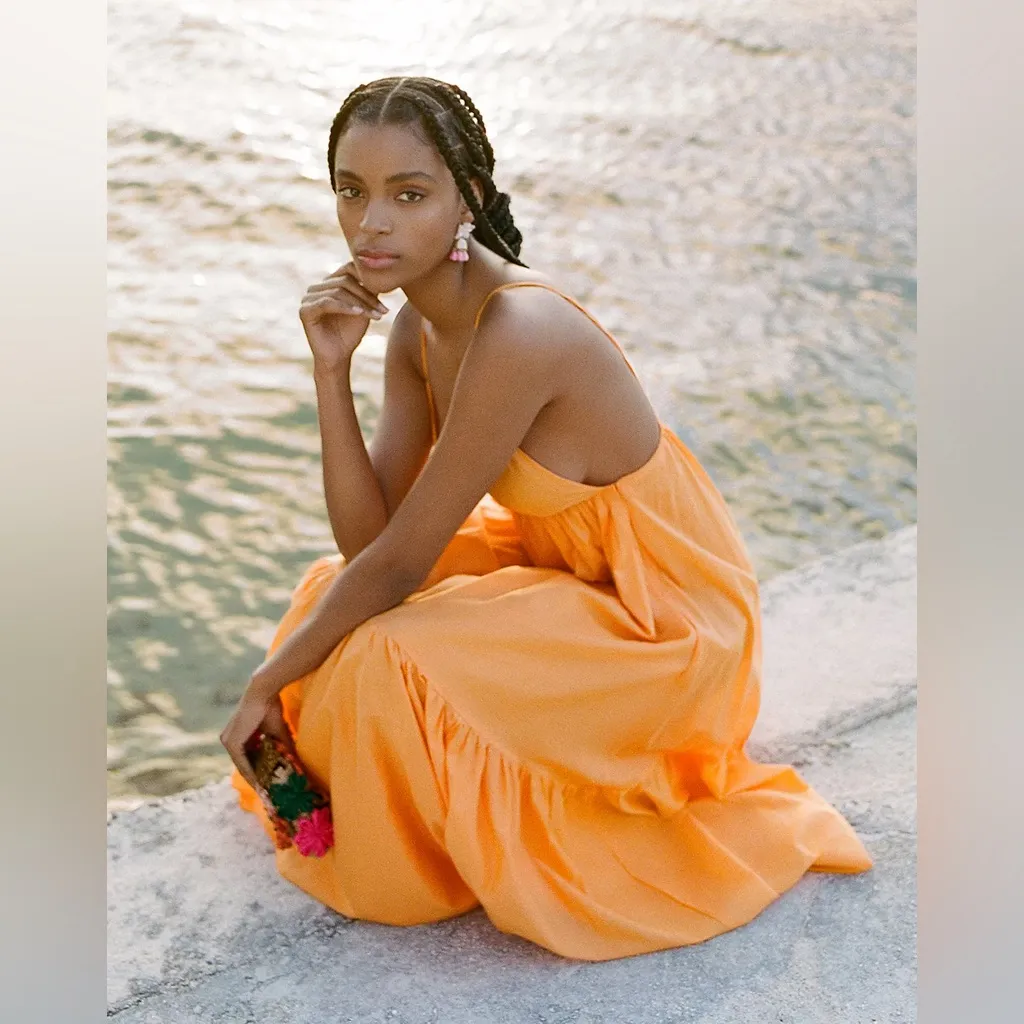 NWT Faithfull the Brand Willonna Cotton Tiered Midi Dress Mango Orange Size 10 - Image 3