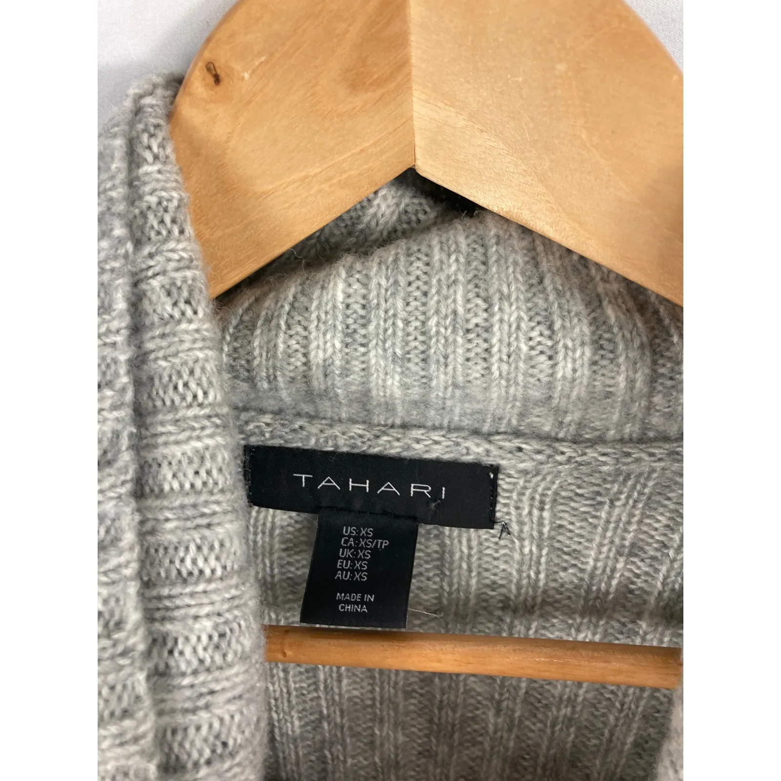 Tahari Grey Mock Neck Long Sleeve Ribbed Knit Sweater Dress Size XS - Image 4