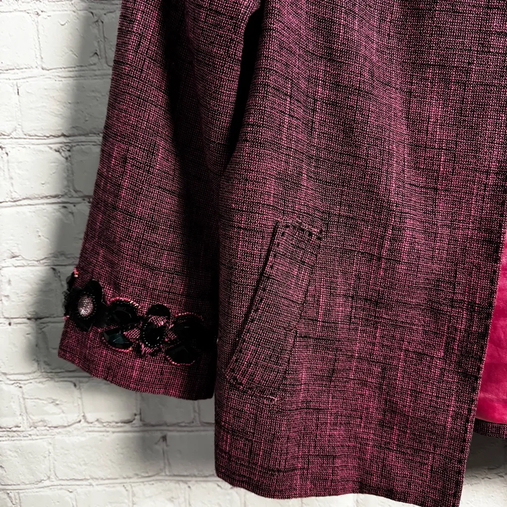 Silkland Vintage Y2k ladies pink and black textured blazer cotton linen size LG - Image 5
