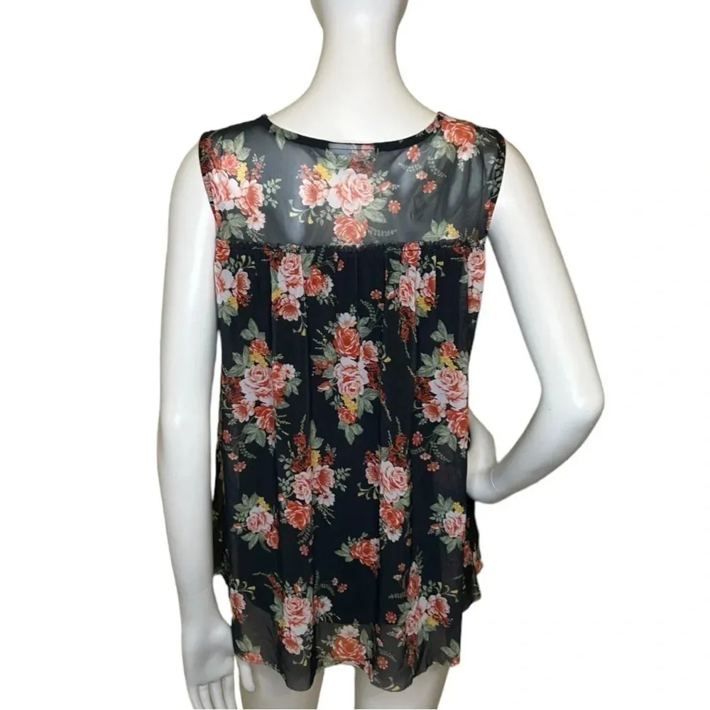 Bobbie Brooks Size Small Women’s Black Floral Sleeveless Tank Top - Image 2